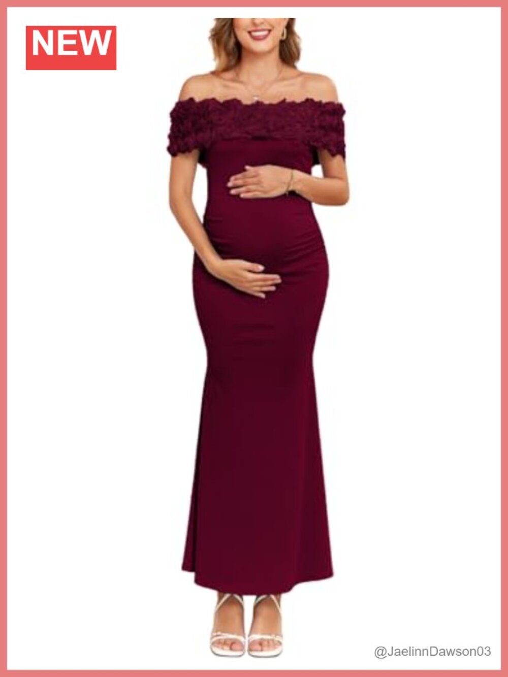 Off Shoulder Maternity Dress 3D Floral Ribbed Mermaid Maxi Bodycon